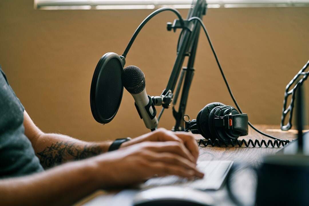 person recording podcast in studio