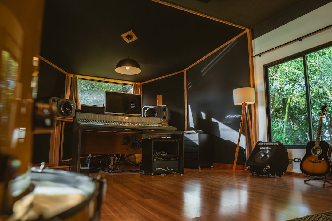 indie podcaster in home studio